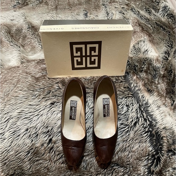 Vintage Givenchy Chaussures Chocolate Brown Leather Pumps With Box Size 8 - Picture 1 of 16